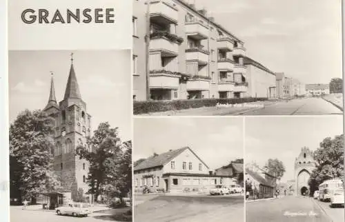 [Ansichtskarte] 0-1430 GRANSEE, Gaststätte Löwenhof, Strasse des Friedesn, St. Anna Kirche, Ruppiner Tor, 1974. 