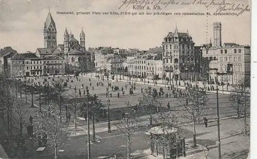 [Ansichtskarte] 5000 KÖLN, Neumarkt, belebte Szene, Pissoir, 1912, Verlag Kürten. 