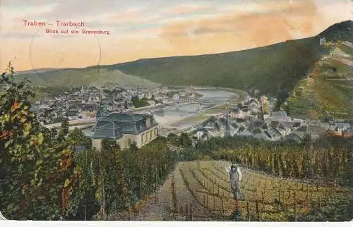 [Ansichtskarte] 5580 TRABEN - TRARBACH, Blick aus den Weinbergen auf die Grevenburg, 1908, Verlag Trenkler. 