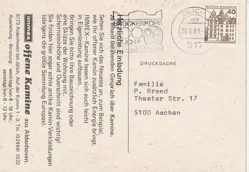 [Ansichtskarte] 5173 ALDENHOVEN, Werbe -Karte der Fa. IMMEX - Kamine. 
