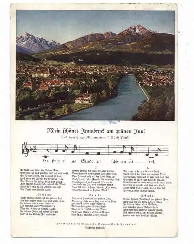 [Ansichtskarte] A 6000 INNSBRUCK, Liederkarte "Mein schönes Innsbruck....", 1935, an dei Sängerrunde des Bundes der Reichsdeutschen Dornbirn. 