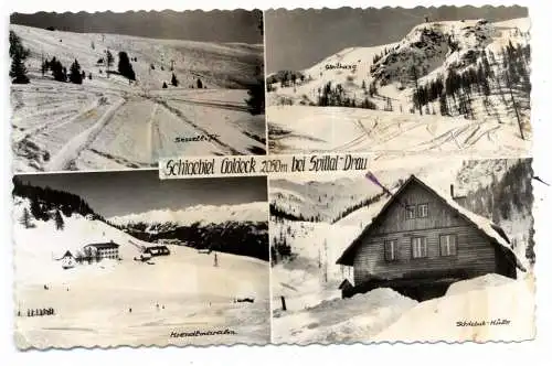 [Ansichtskarte] A 9800 SPITTAL, Schiegebiet Goldeck, Skiclub Hütte, Sessellift, Steilhang, Krendlmaralm. 