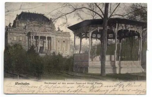 [Ansichtskarte] 6200 WIESBADEN, Musiktempel auf dem warmen Damm, Königl. Theater, 1905, Verlag Boogaart. 