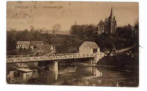 [Ansichtskarte] 0-9540 ZWICKAU, Paradiesbrücke, 1909. 