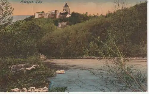 [Ansichtskarte] 5168 NIDEGGEN, Blick von der Rur auf die Burg, 1910, Verlag Heiliger. 