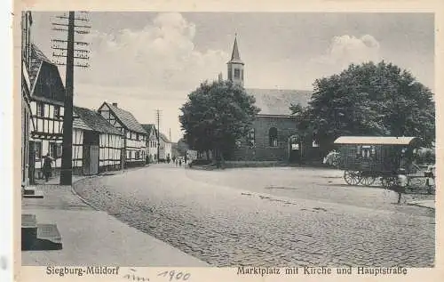 [Ansichtskarte] 5205 SANKT AUGUSTIN - MÜLLDORF (Siegburg-Mülldorf), Hauptstrasse, Kirche, Marktplatz, Fahrendes Volk. 