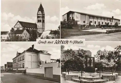 [Ansichtskarte] 6834 KETSCH, Rheinhalle & Schwimmbad, Kirche, Enderle - Brunnen... 