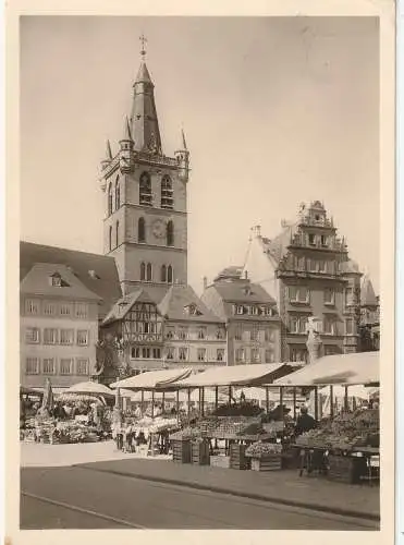 [Ansichtskarte] 5500 TRIER, Hauptmarkt, Wochenmarkt, Gangolfskirche und Marktkreuz von 958, DKV Deutscher Kunst Verlag. 