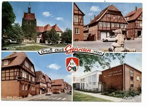 [Ansichtskarte] 3007 GEHRDEN, Festhalle, Markt, Kirche, 1975. 