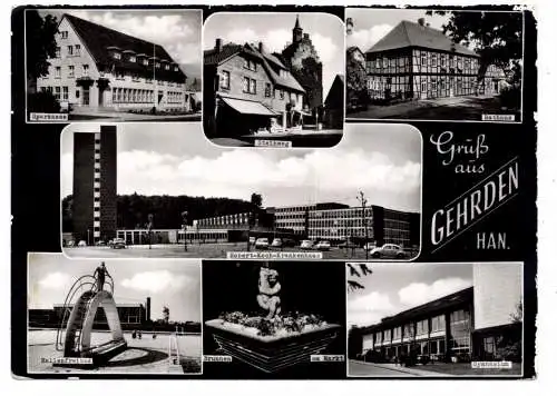 [Ansichtskarte] 3007 GEHRDEN, Robert - Koch - Krankenhaus, Gymnasium, Marktbrunnen, Hallenfreibad, Sparkasse, Steinweg, Rathaus. 