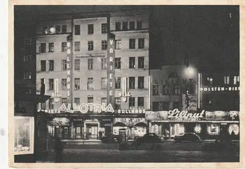 [Ansichtskarte] 2000 HAMBUR - ST. PAULI, Reeperbahn bei Nacht, Ballhaus / Variete "ALLOTRIA", Night-Club "Liliput". 