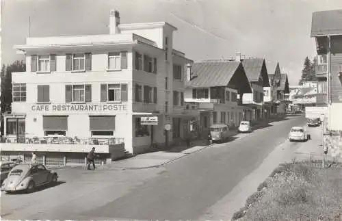 [Ansichtskarte] CH 3963 MONTANA - VERMALA, Cafe Restaurant de la Poste, Strassenansicht, VW - Bus, Vw - Käfer, min. Druckstelle. 