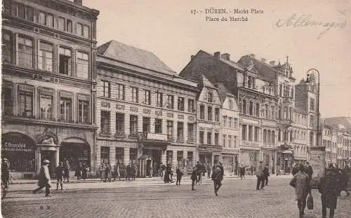 [Ansichtskarte] 5160 DÜREN, Marktplatz, belebte Szene, 1927, franz. Militärpost. 