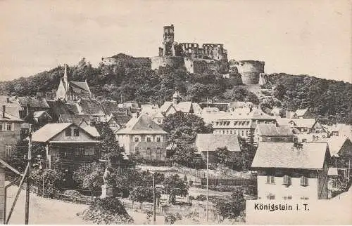 [Ansichtskarte] 6240 KÖNIGSTEIN, Kriegerdenkmal, Blick auf den Ort, ca. 1908. 