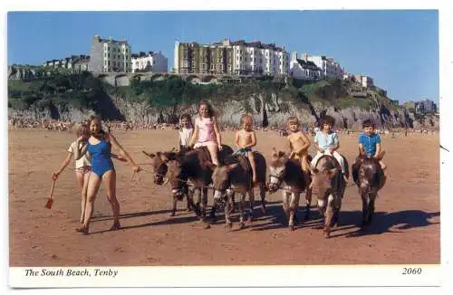 [Ansichtskarte] WALES - PEMBROKESHIRE - TENBY, South Beach, Donkey ride / Eselsritt. 