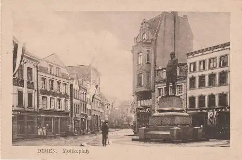 [Ansichtskarte] 5160 DÜREN, Moltkeplatz, Denkmal, Gerson & Co., Eisenwaren Wilhelm Uerlichs. 