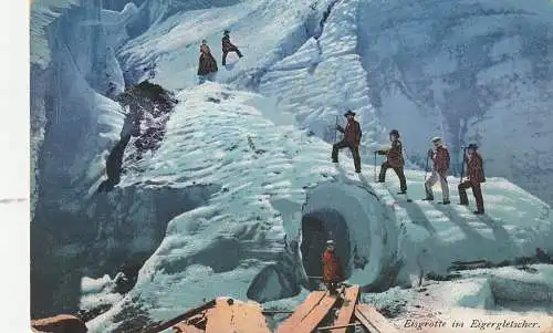 [Ansichtskarte] CH 3822 LAUTERBRUNNEN BE, Bergsteiger an der Eisgrotte / Eigergletscher, 1916. 