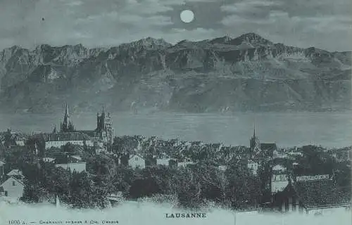 [Ansichtskarte] CH 1000 LAUSANNE VD, Mondschein AK Gesamtansicht, ca. 1905. 