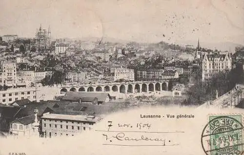 [Ansichtskarte] CH 1000 LAUSANNE VD, Panoramaansicht 1904, bildseitige Frankatur. 