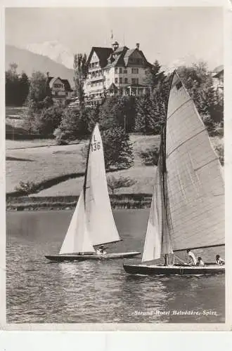 [Ansichtskarte] CH 3700 SPIEZ BE, Strand - Hotel Belvedere, Segelpartie, 1948. 