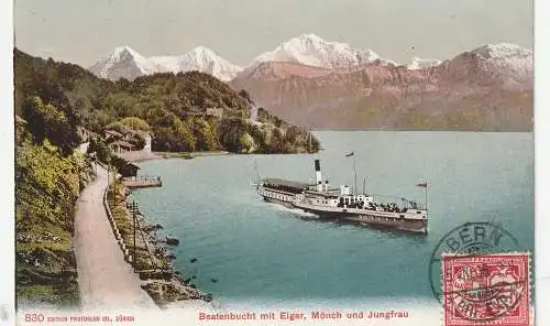 [Ansichtskarte] BINNENSCHIFFE - THUNER SEE, "HELVETIA" in der Beatenbucht, 1906. 