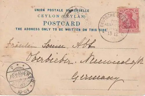 [Ansichtskarte] CEYLON / SRI LANKA - COLOMBO Hafen, Einheimische, 1903, Deutsche Seepost - Ostasiatische Linie c (Preußen), Druckstellen. 