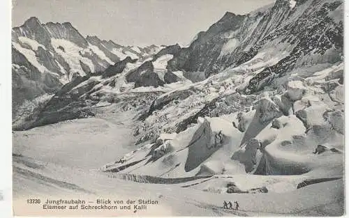 [Ansichtskarte] CH 3818 GRINDELWALD BE, Station Eismeer, Blick auf Schreckhorn und Kalli, Bersteiger. 