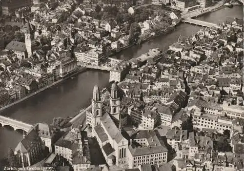 [Ansichtskarte] CH 8000 ZÜRICH ZH, Flugaufnahme Großmünster und Umgebung, 1957. 