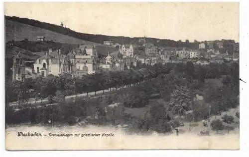 [Ansichtskarte] 6200 WIESBADEN, Nerotalanlagen mit griechischer Kapelle, 1905, Verlag Boogaart. 