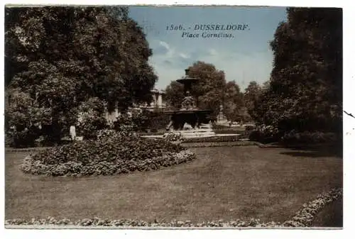 [Ansichtskarte] 4000 DÜSSELDORF, Cornelius Platz, Springbrunnen, 1929, franz. Besetzung. 