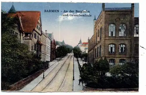 [Ansichtskarte] 5600 WUPPERTAL - BARMEN, An der Bergbahn und Gewerbeschule, 1929. 