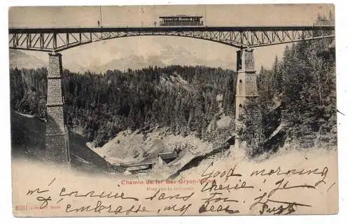 [Ansichtskarte] CH 1880 BEX VD, Chemin de fer Bex - Gryon  -Villars, Pont sur la Gryonne, 1901. 