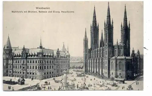 [Ansichtskarte] 6200 WIESBADEN, Marktplatz, Rathaus, Ev. Hauptkirche, 1907, Verlag Boogaart. 