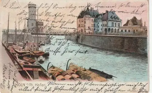 [Ansichtskarte] 5000 KÖLN, Hafen, Frachtschiffe, Malakoffturm, 1903. 