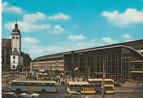 [Ansichtskarte] 5000 KÖLN, Hauptbahnhof, Omnibusse, Vw - Käfer, Karmann Ghia, OPEL REKORD. 