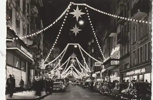 [Ansichtskarte] CH 8000 ZÜRICH ZH, Rennweg, Weihnachtsbeleuchtung, Oldtimer, 1959. 