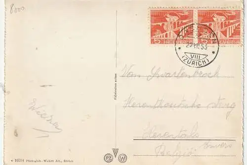 [Ansichtskarte] CH 8000 ZÜRICH ZH, Quaibrücke, Utoquai, Strassenbahnen, 1953, Poststempel Dachsen. 