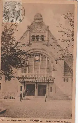 [Ansichtskarte] 6520 WORMS, Hauptbahnhof, Portal, 1920. 