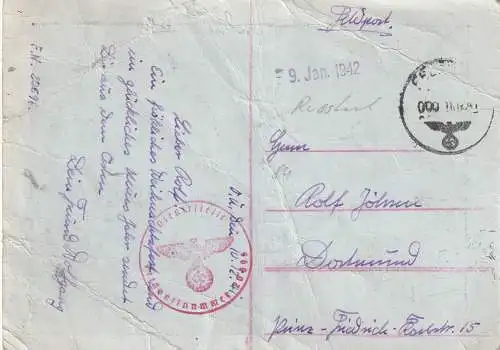 [Ansichtskarte] MILITÄR - 2.Weltkrieg, Wehrmacht, Weihnachtskarte aus Russland, 11.12.1941, zeitbedingte Erhaltug. 