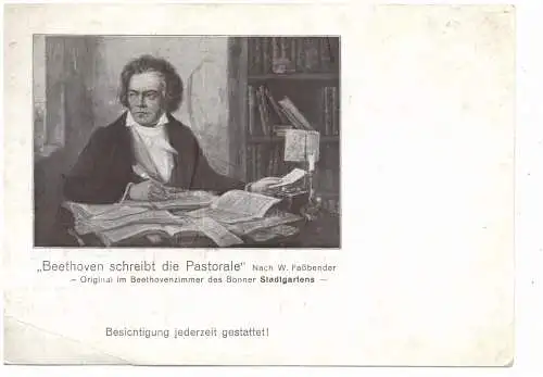 [Ansichtskarte] 5300 BONN, BEETHOVEN, Beethoven schreibt die Pastorale, Gemälde W. Faßbender, Herausgeber: Temme - Stadtgarten, Druckstellen. 