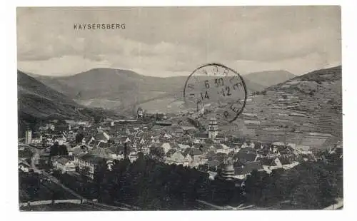 [Ansichtskarte] F 68240 KAYSERSBERG, Blick ber den Ort, 1911, Bahnpost "CÖLN - MARKOLSHEIM" selten. 