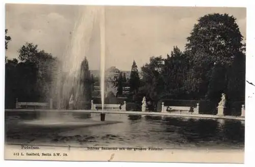 [Ansichtskarte] 0-1500 POTSDAM, Schloß Sanssouci mit der großen Fontaine, Verlag Saalfeld, ca. 1905. 