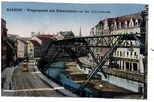 [Ansichtskarte] 5600 WUPPERTAL - BARMEN, Cleferstrasse, Strassenbahn, Schwebebahn. 