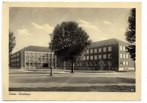 [Ansichtskarte] 5160 DÜREN, Kreishaus, Strassenlaterne auf dem "KREISVERKEHR", frühe 50er Jahre. 