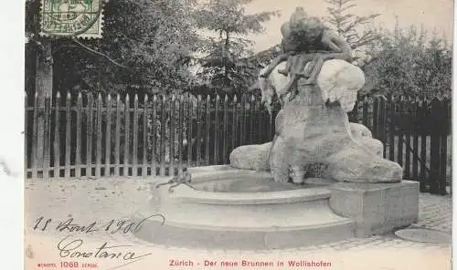 [Ansichtskarte] CH 8038 ZÜRICH - WOLLISHOFEN ZH, Fröschlibrunnen, Künstler Max Blondat, 1906. 