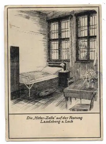 [Ansichtskarte] GESCHICHTE - Die Hitler - Zelle auf der Festung Landsberg am Lech, Künstler - Karte 1940, Feldpost. 