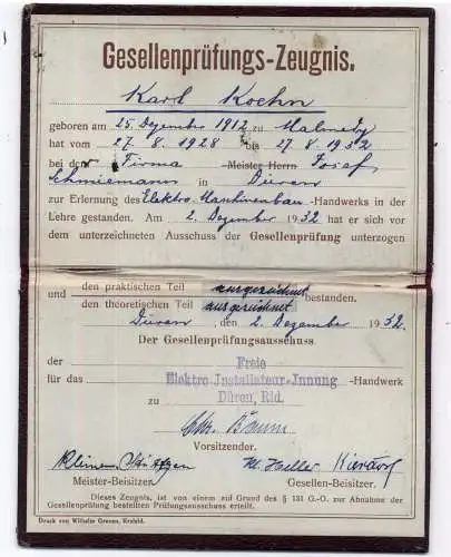 ELEKTRO - MASCHINENBAU GESELLENPRÜFUNGS - ZEUGNIS