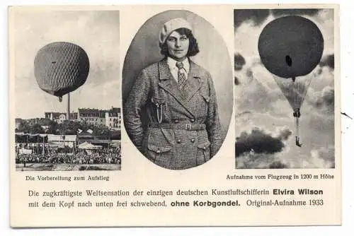 [Ansichtskarte] BALLON - 1933, Miss Elvira Wilson, Kunstluftschifferin. 