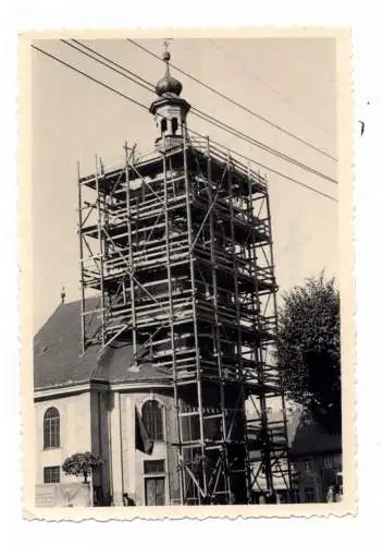 [Ansichtskarte] 0-7404 MEUSELWITZ, eingerüstete Kirche, Foto Kühn - Meuselwitz, Kleinphoto 10,4 x 7,2 cm. 