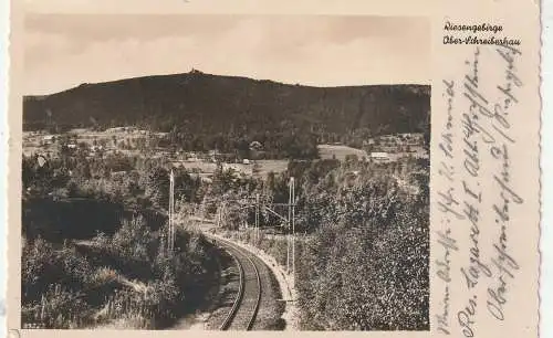 [Ansichtskarte] NIEDER - SCHLESIEN - OBER - SCHREIBERHAU / SZKLARSKA POREBA, An der Eisenbahnlinie, Feldpost Lazarett Schreiberhau, 1939. 